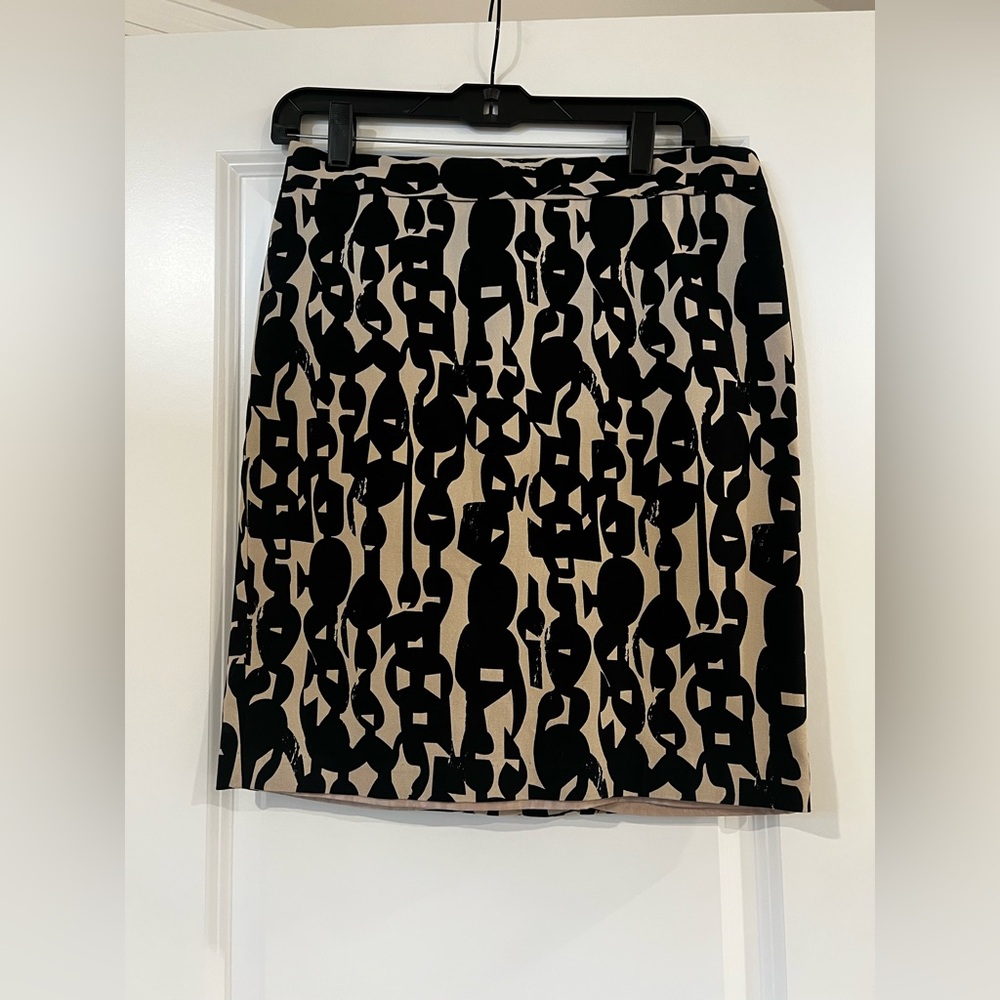 DALIA COLLECTION Khaki Black Chain Print Straight Pencil Skirt, SZ 6